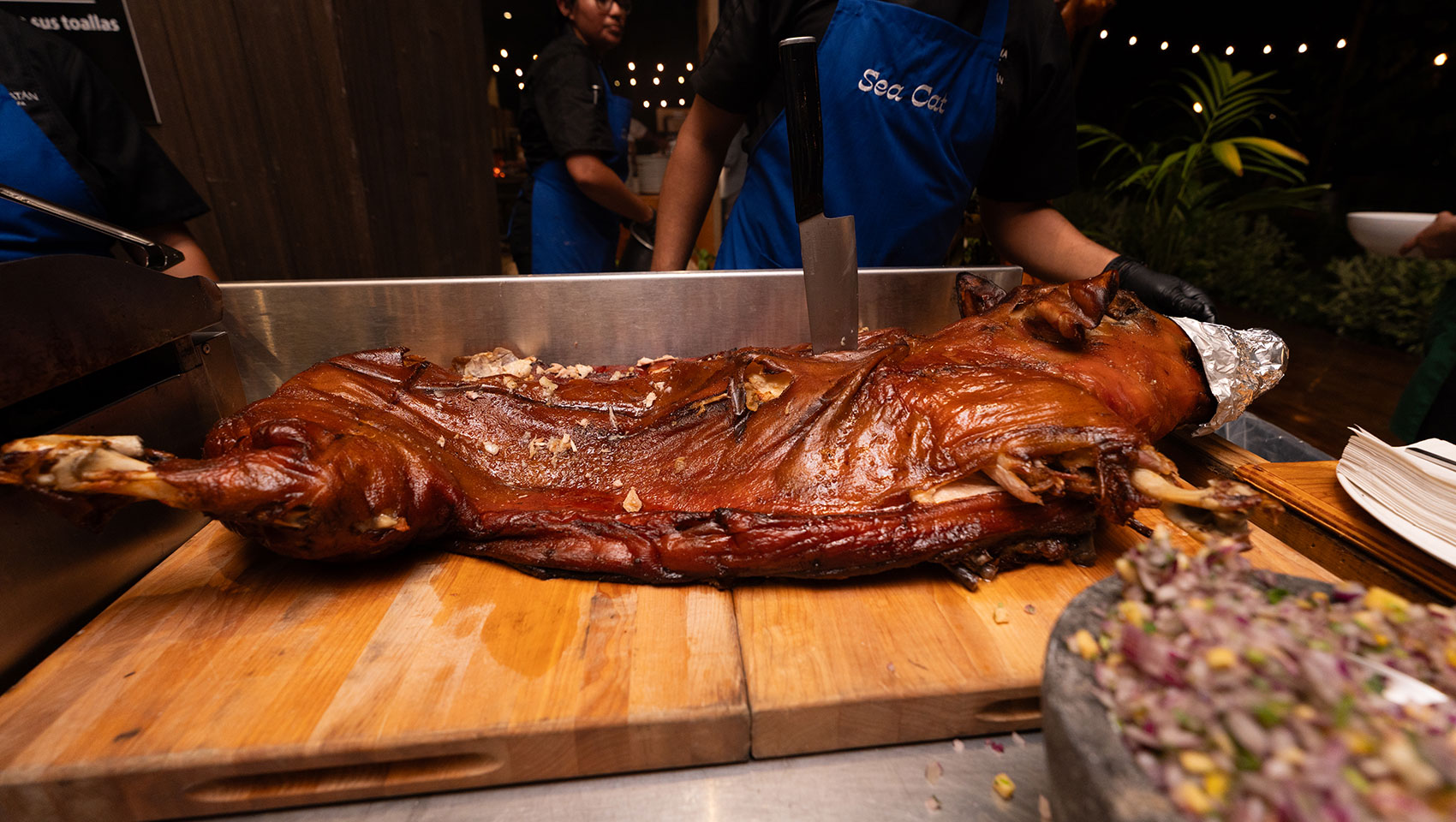 roasted pig at Guest Chef series at Kimpton Grand Roatan Resort