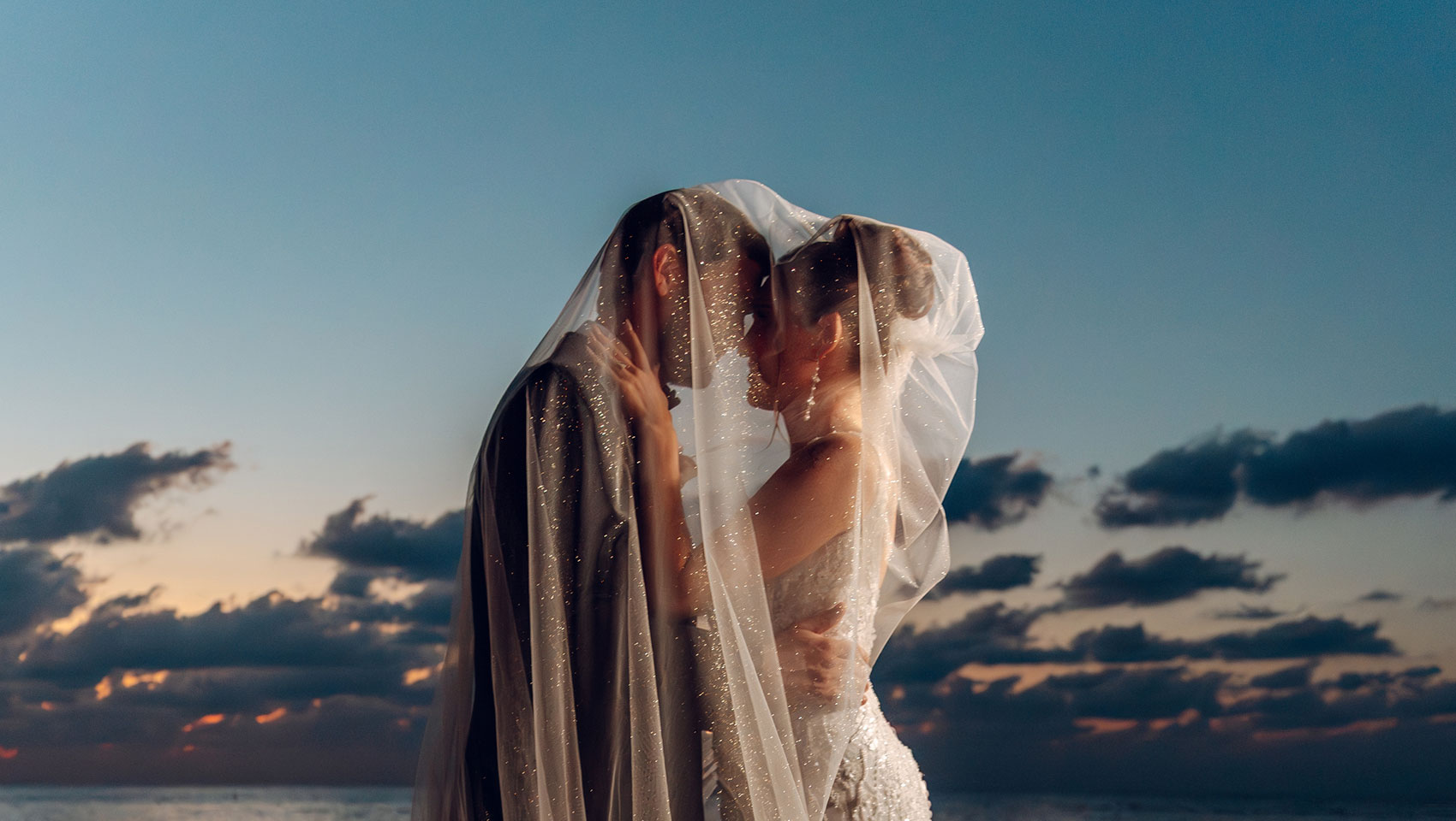 Bride and groom at dusk