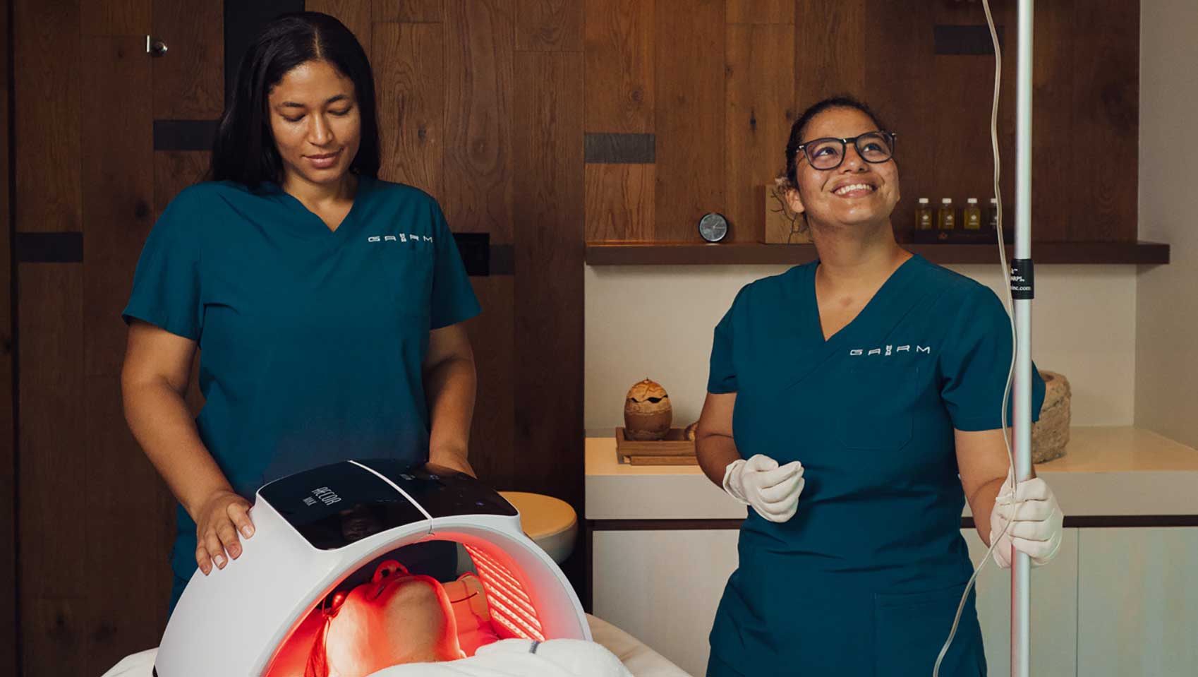 woman receives red light therapy Kao Kamasa Spa