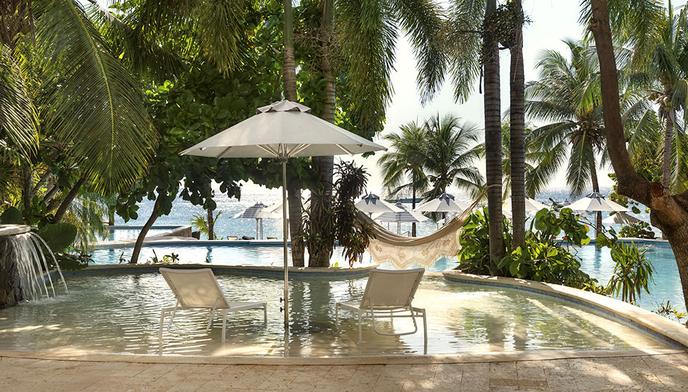 Chairs in water with ocean view