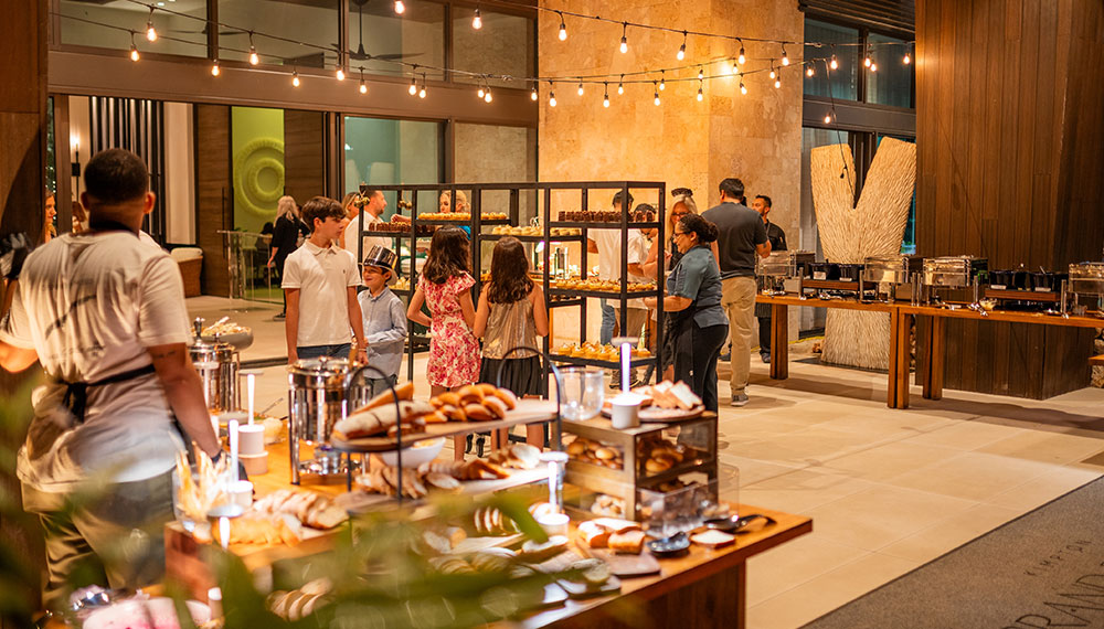 guests enjoying a buffet dinner at Alera on new year’s eve