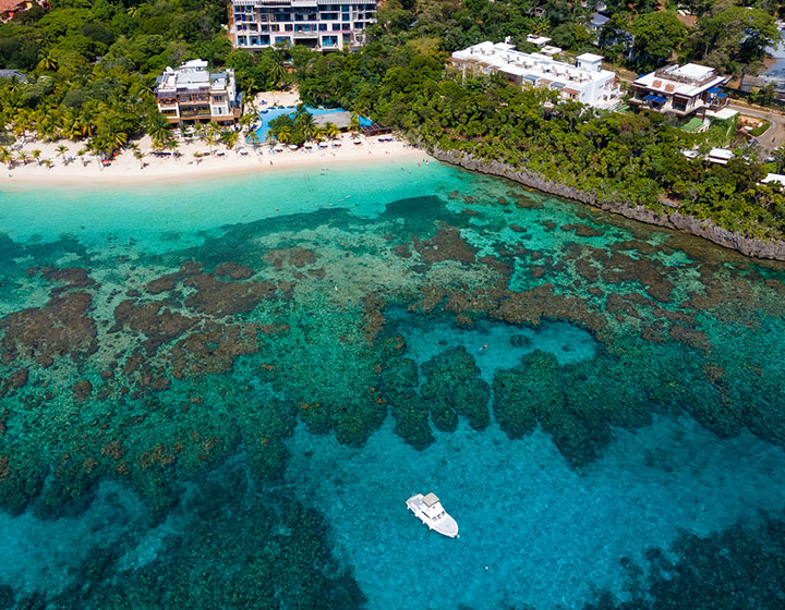 drone shot of roatan