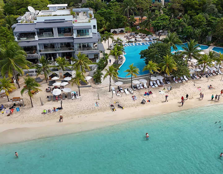 drone shot of roatan